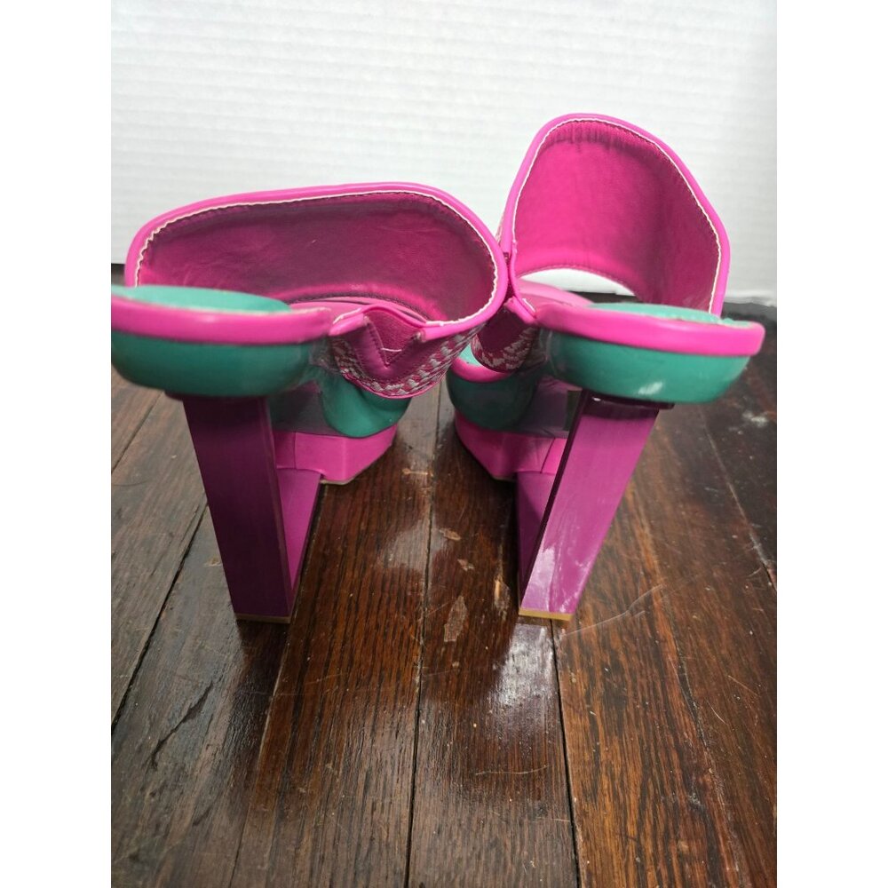 Pink & Teal Platform Heel Slide Sandals - Picture 7 of 9